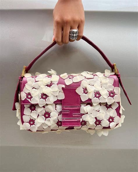 fendi velvet fur flower baguette|Fendi bag.